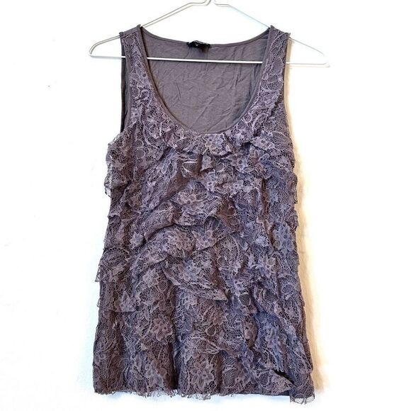 Express Scoop Neck Layered Ruffle Lace Front Cotton Blend Tank Top Mauve Small - Picture 1 of 4